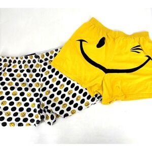 Vintage Joe Boxer Size L Girlfriend Shorts LOT Pajama Pants Smiley Face Yellow